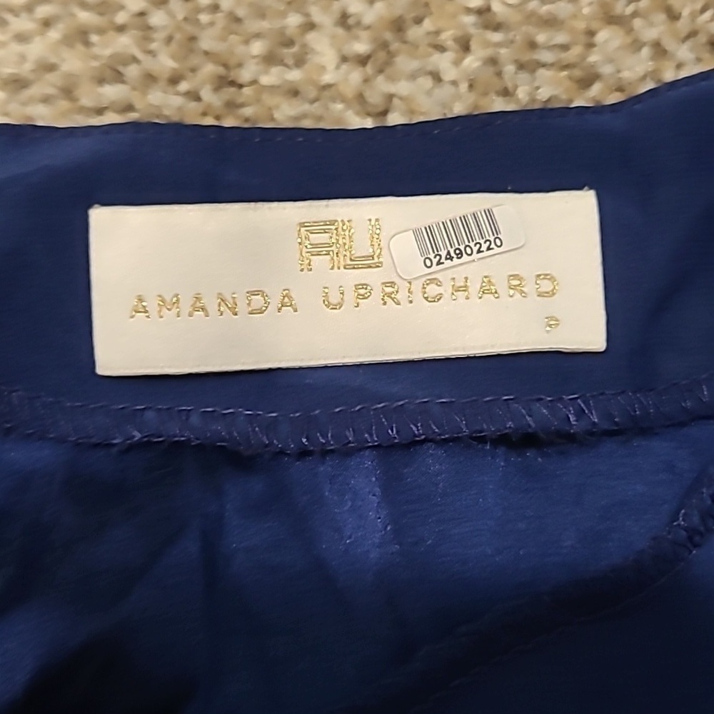 Amanda Uprichard Navy Royal Blue Silk V-neck Blouse - Picture 4 of 4